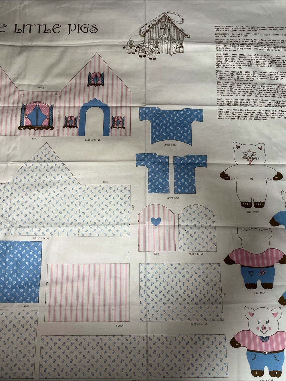 Springs Ind Three Little Pigs Wolf House Cut & Sew Fabric Panel Vintage